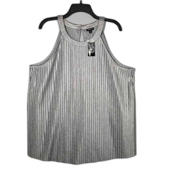New Torrid 1X Silver Metallic Godess Tank Pleated Swing Halter Tank Size 1 - Picture 1 of 6